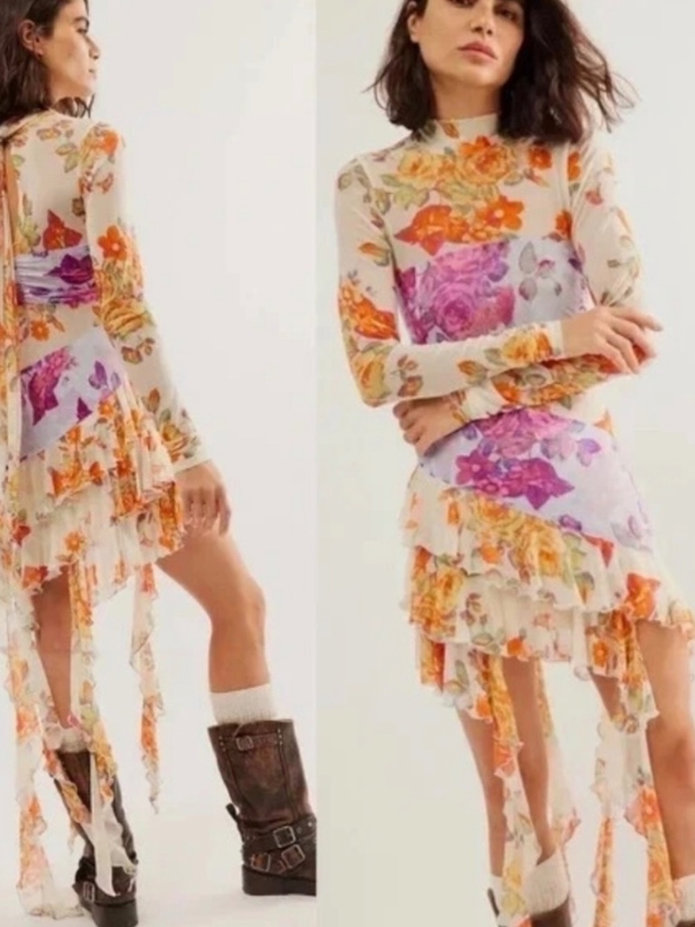 Free People Main Event Ruffled Periwinkle Combo Dress or Tunic